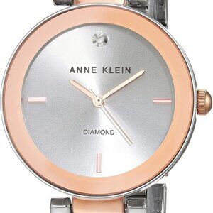 Women's Silver Rose Gold Dial Bracelet Watch Genuine Diamond Water-Resistant